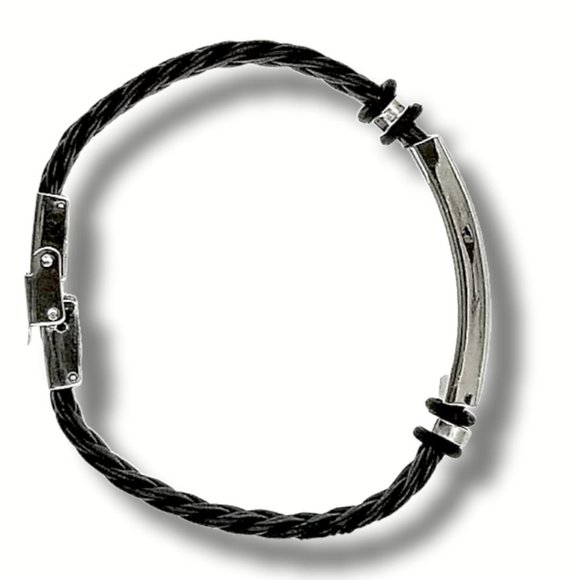 Stainless Steel Hypoallergenic Braided Black Leather Adjustable Bracelet (NWT) - Picture 7 of 8